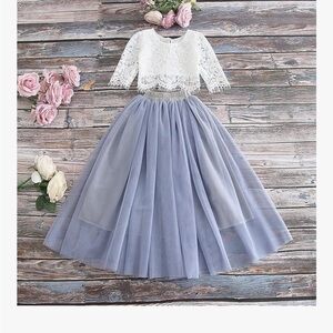 Elegant White and Lavender Lace Kids Dress